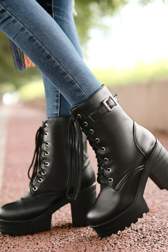 Large Size Thick Heel High Heel PU Martin Boots CJ