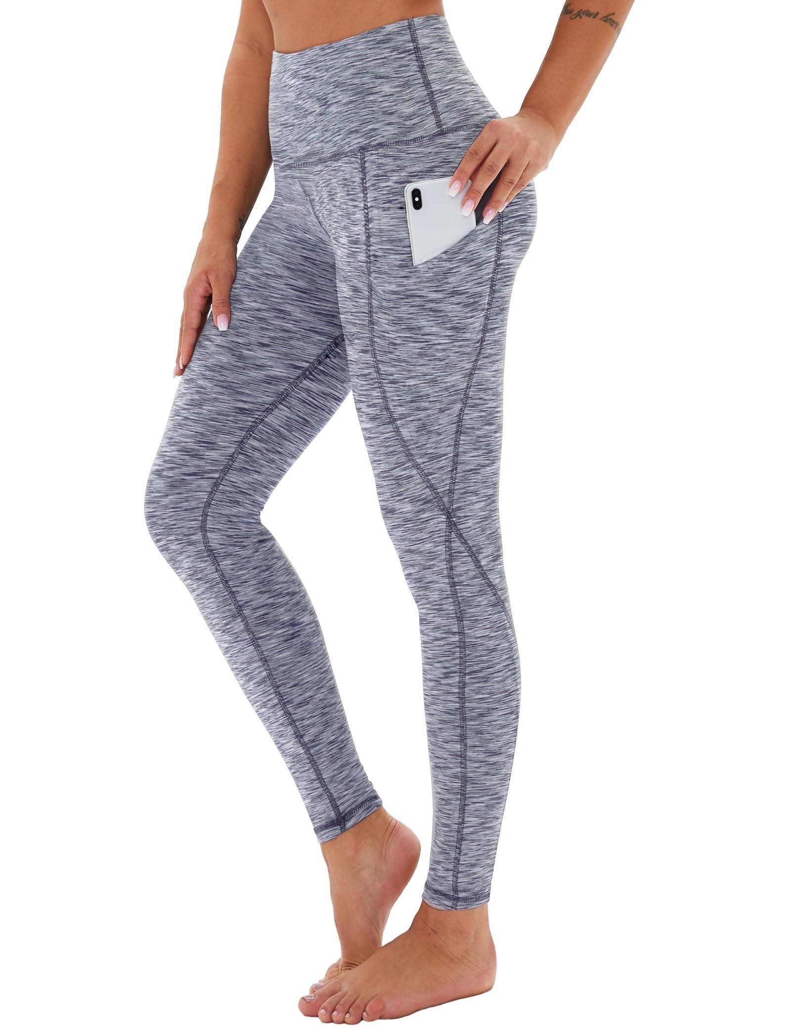 Yoga Pants - Cropped High-waisted Diagonal Pockets Printed With White Ash CJ US