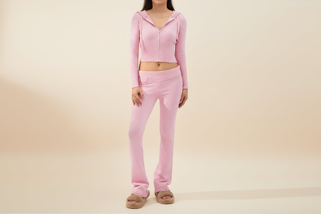 Women’s Knitted Hooded Two-Piece Set – Cardigan & High-Waisted Pants Suit - FitiqueFit