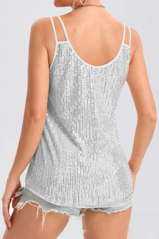 Sequin V-Neck Camisole – Rhinestone Strap Sparkly Top 