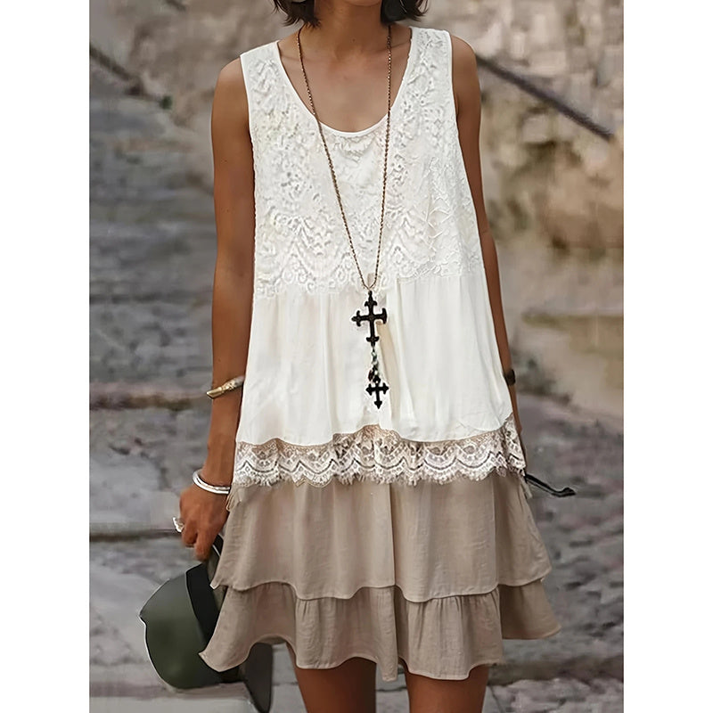 Women's Summer Sleeveless Lace Patchwork Sundress Beach Vacation Clothes Casual Dresses CJ