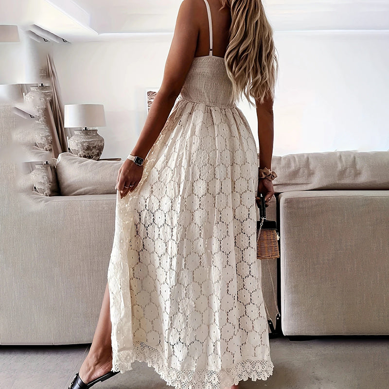 Women's Summer Elegant Lace Jumpsuit - V-Neck Sleeveless Romper With Intricate Detailing CJ US