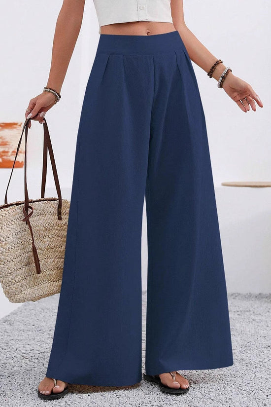 Pocketed High-waisted Fashionable Versatile Wide-leg Trousers Long Pants 