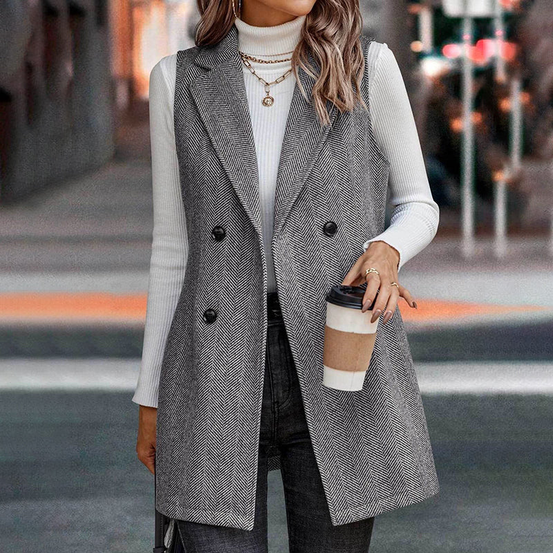 Women's Sleeveless Blazer Vest, Trendy Fall Winter Business Casual Cardigan 