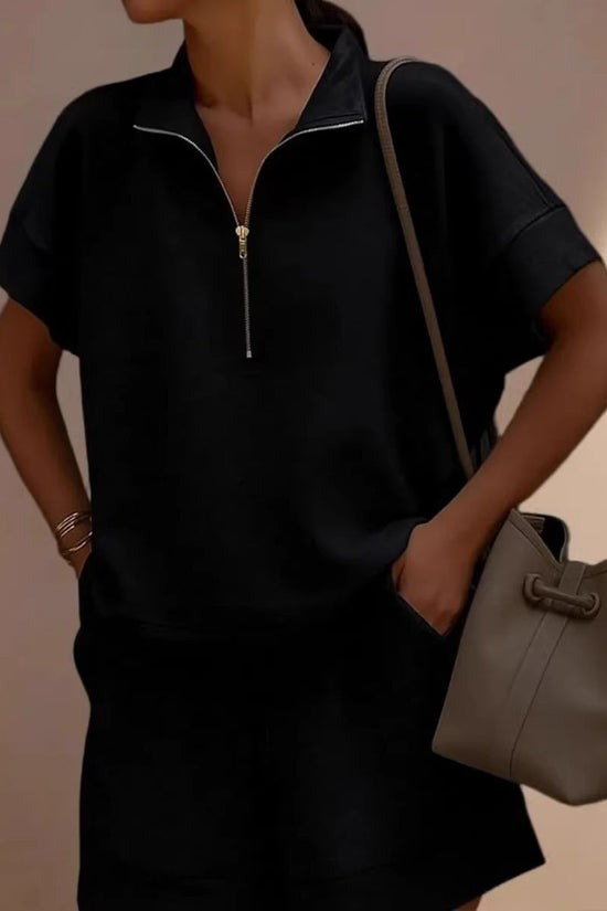 Solid-color Fashion Casual Short Two-piece Sweatshirt Set 