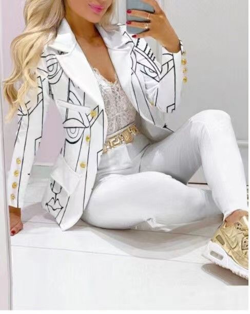 Casual Fashion Set Women's Suit Pink Suit Yellow Brown Striped Dotted Chain 