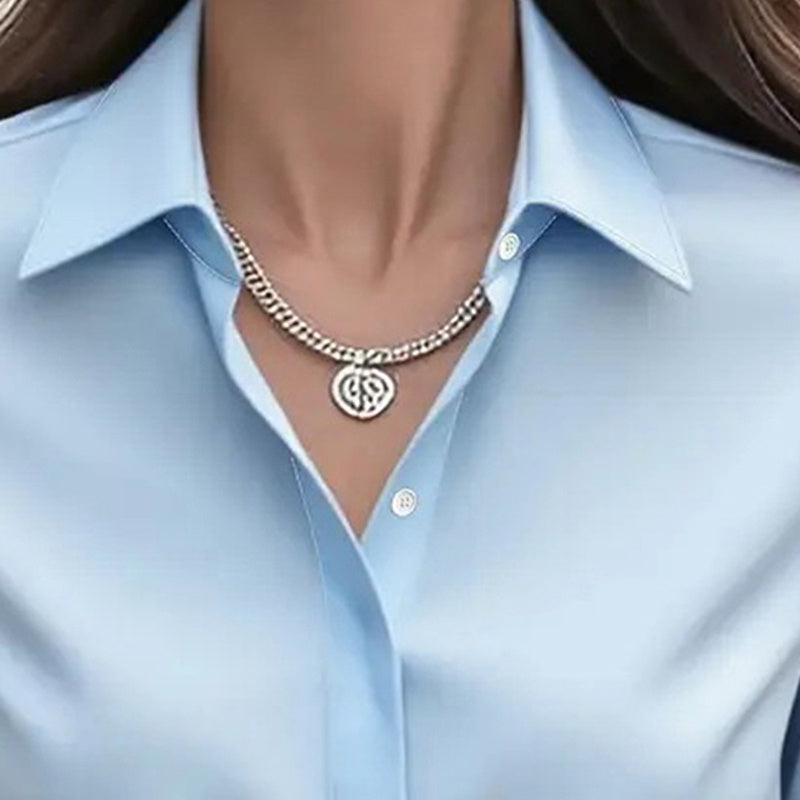 Women's Long Sleeve Satin Blouse, V Neck Loose Fit Tunic Top For Business Casual Office Fall CJ US