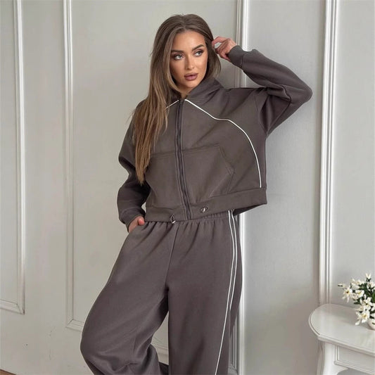 Women's Sportswear Set Solid Color Cardigan Set 