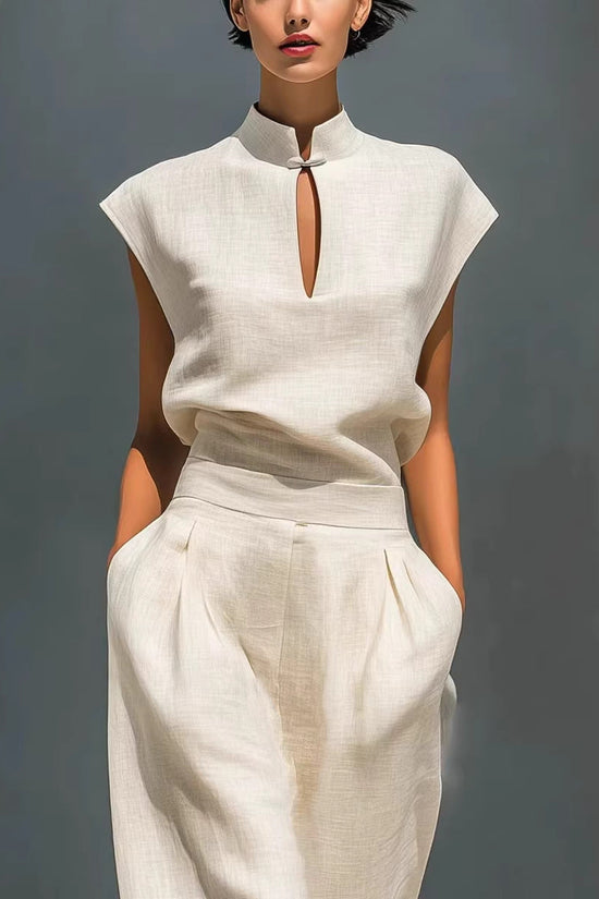 Chinese-style Satin Short-sleeve T-shirt And Pants Set For Women 
