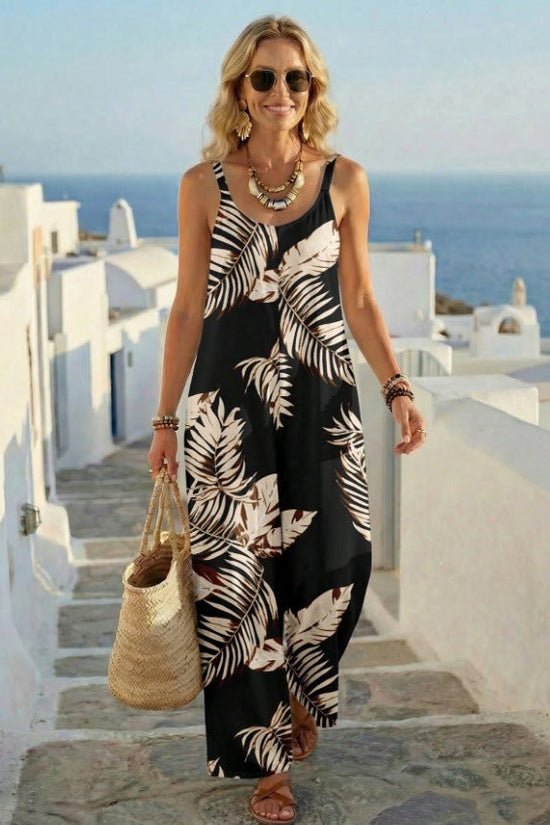 Women 3D Printed Casual Jumpsuit Beach Vacation Style 