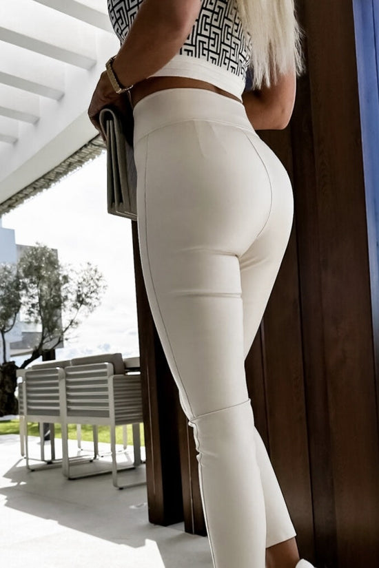 Women's Solid Color Slim Fit Fashionable Button Up Leggings CJ