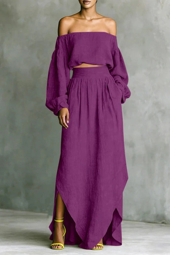 Casual Off-shoulder Top And An Asymmetrical Skirt Two Pieces 