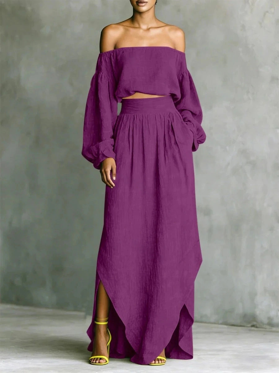 Casual Off-shoulder Top And An Asymmetrical Skirt Two Pieces 
