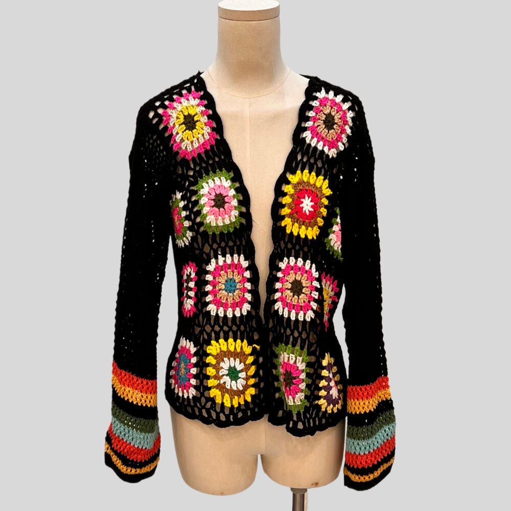 Hand-crocheted Floral Sweater With Random Color Blocks 