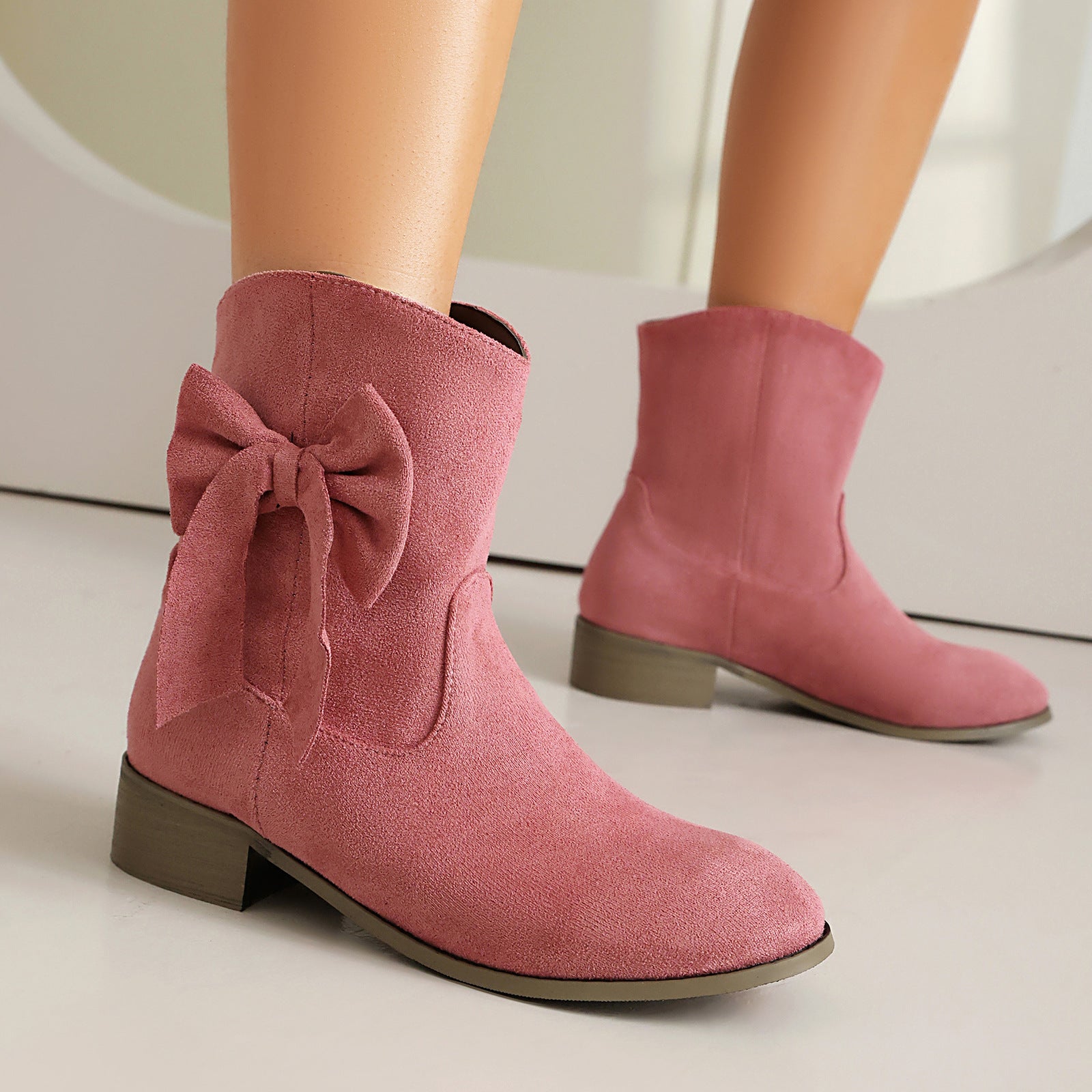 Low Heel Suede Large Size Sweet Bow Casual Boots CJ