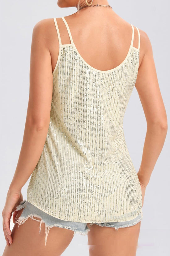 Sequin V-Neck Camisole – Rhinestone Strap Sparkly Top 