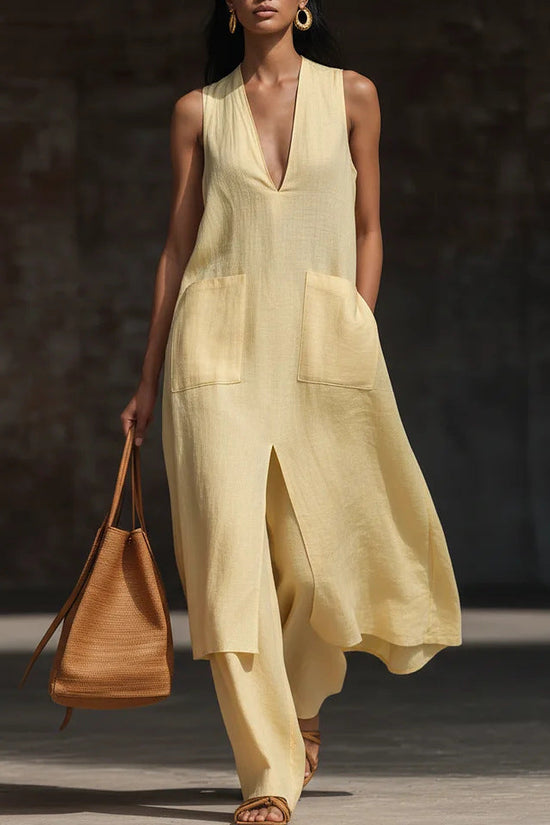 Casual New Style V-Neck Sleeveless Dress Set 